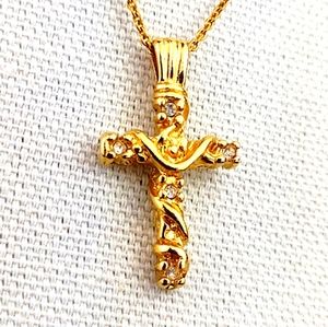 Buttery Gold-Tone Rhinestone Cross Pendant & Chain Necklace